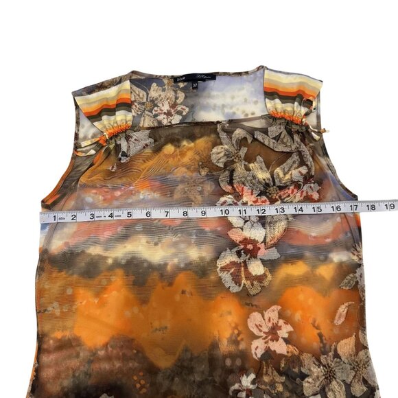 Blue Les Copains Women's Floral Orange Brown Sheer Sleeveless Tank Top S 44 US 8 - Picture 10 of 11